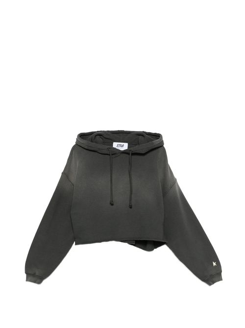 Oversized Cropped Hooded Cotton Sweatshirt with Raw-Edge Hem