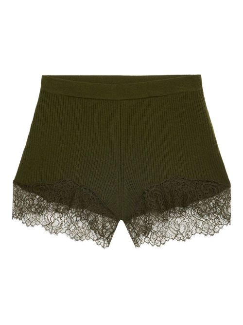 Ribbed lace-trimmed shorts - Green