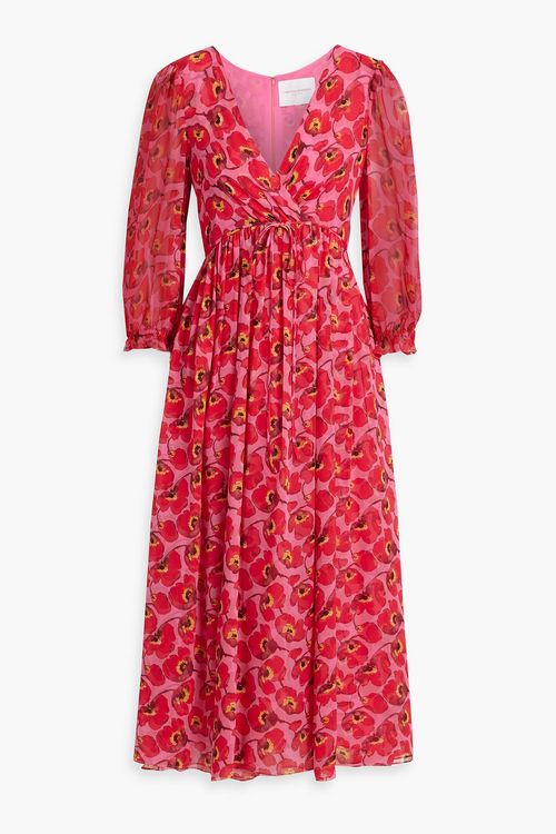 Wrap-effect floral-print silk-chiffon midi dress - Pink - US 4