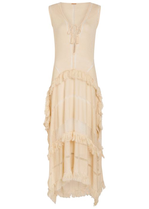 Ladder Effect Fine-knit Linen-blend Maxi Dress