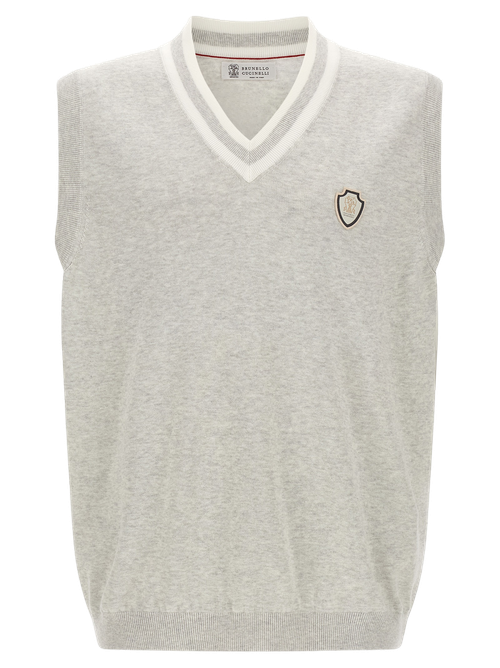 Cotton V-Neck Sweater Vest — Gray