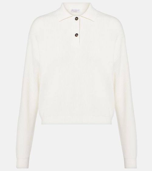 Ribbed-knit cotton polo sweater