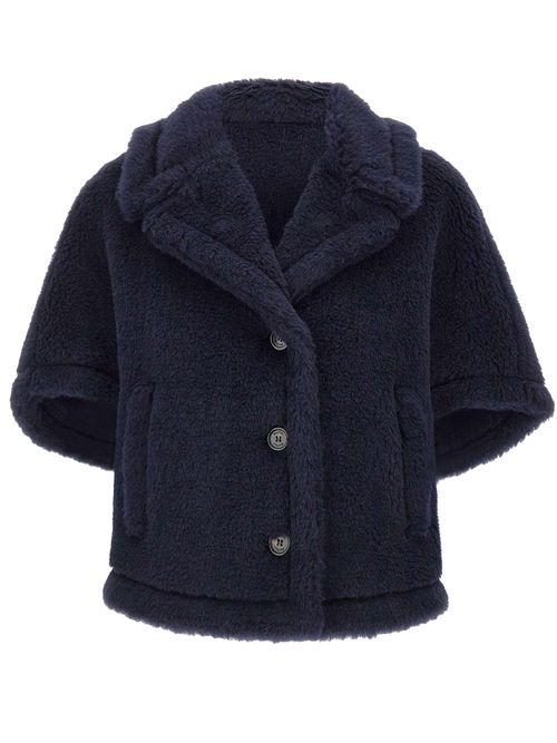 Short Kimono Sleeve Alpaca-Cashmere Silk Coat with 3-Button Front & Welt Pockets