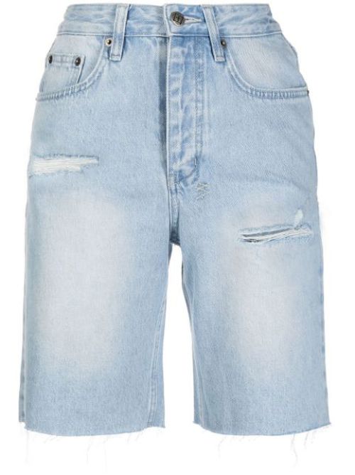 Longline distressed denim shorts