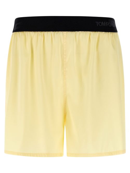Bicolor Silk Bermuda Shorts — Yellow