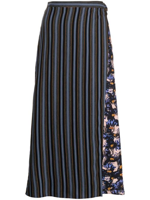 Panelled stripe-print skirt - Blue
