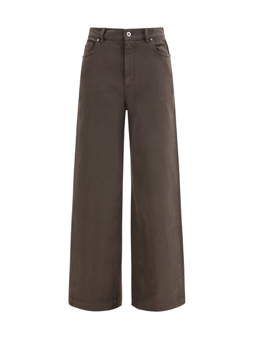 Wide-Leg Drill Trousers — Brown
