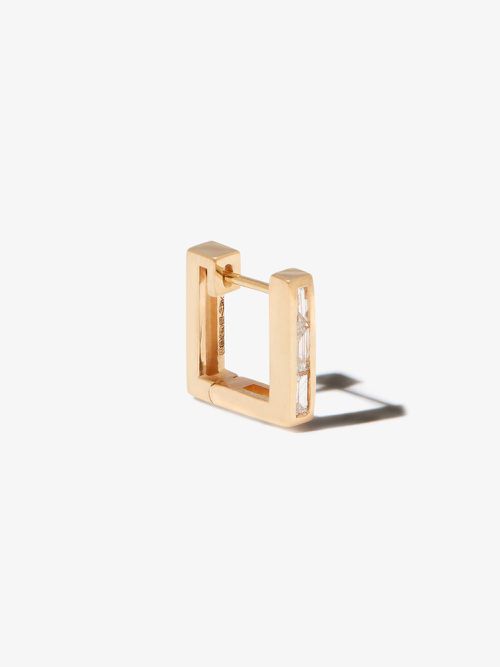 18K Yellow Gold Square Huggie Diamond Earring - Men's - Diamond/18kt Yellow Gold