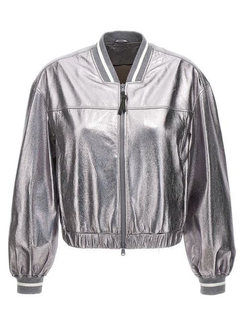 Laminated Leather Bomber Jacket