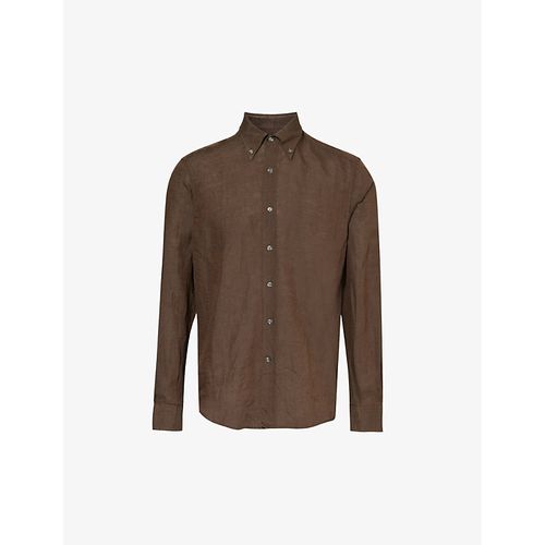 Mens Brown Elk Signature Button-down Collar Linen Shirt Xxl