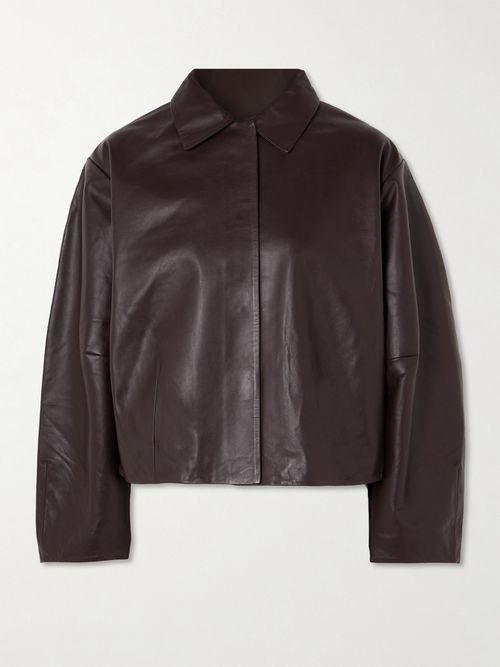 Cocoon Paneled Leather Jacket - Brown