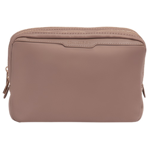 The Twill Nylon Double Compartment Cosmetic Bag - Taupe