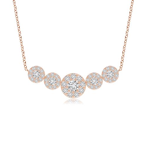 Angara 0.39 Carat Graduated Five Stone Diamond Halo Necklace in 18K Rose Gold