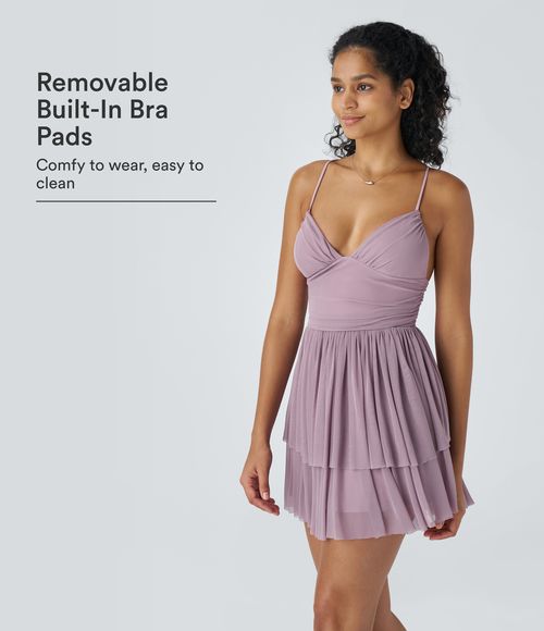 Lace Up Mesh Layered Mini Dress Casual Dress - Lilac Blush