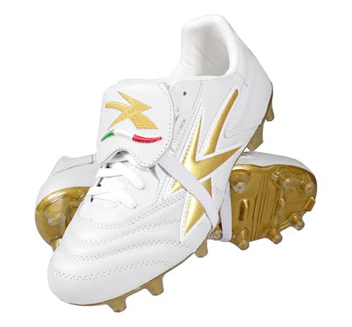 Men Soccer Cleats Concord S223XG Authentic Leather Firm Ground Made in Mexico (White/Gold, US Footwear