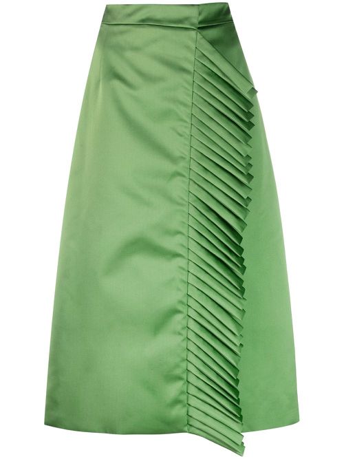 Pleat-detail satin midi skirt - Green