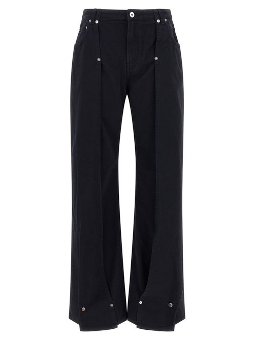 Snap-Button Wide-Leg Denim Jeans — Black