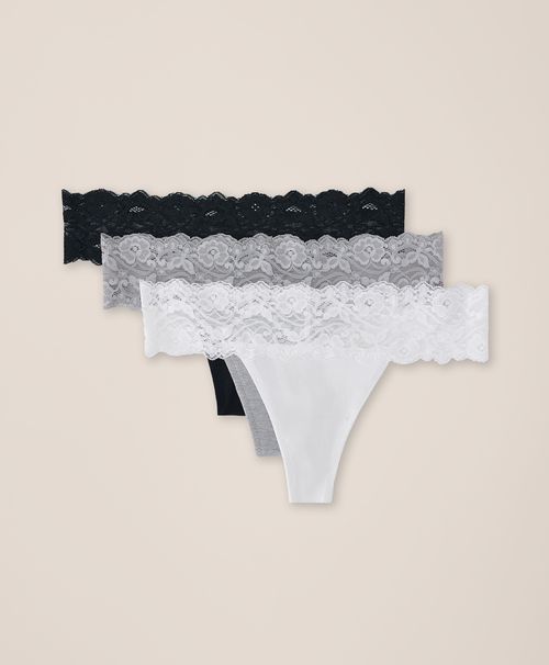 Women's Heather Basics Lace Waist Thong 3-Pack