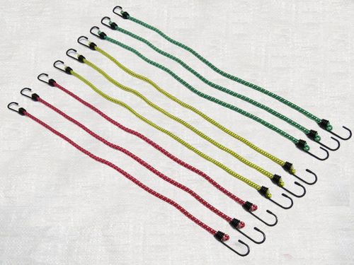 X9 X 600MM Mixed Shock Cord Luggage Straps X3 Green Yellow Red - Elastic Hook Tie Down Restraint