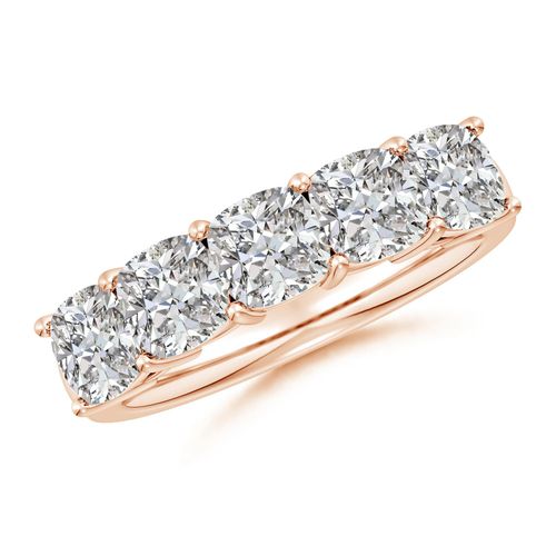 Angara 3.45 Carats Prong-Set Cushion Diamond Five Stone Wedding Ring in 18K Rose Gold