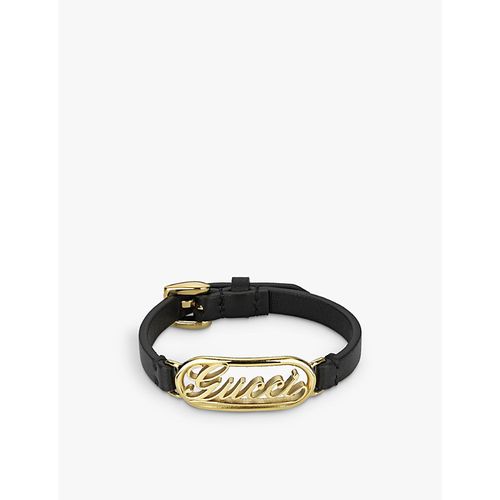 Womens Black Script Leather Bracelet 