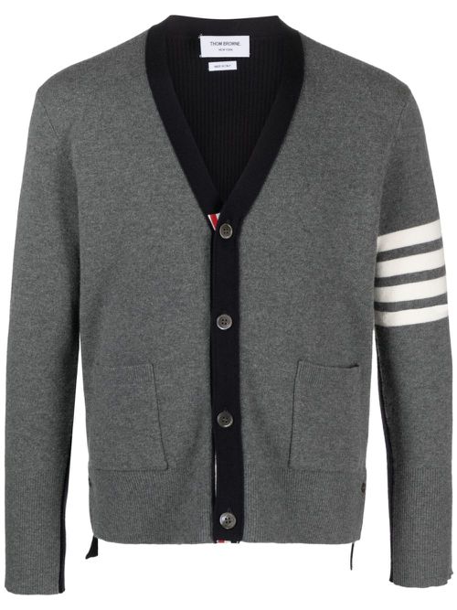 4-Bar Stripes intarsia-knit cardigan - Grey