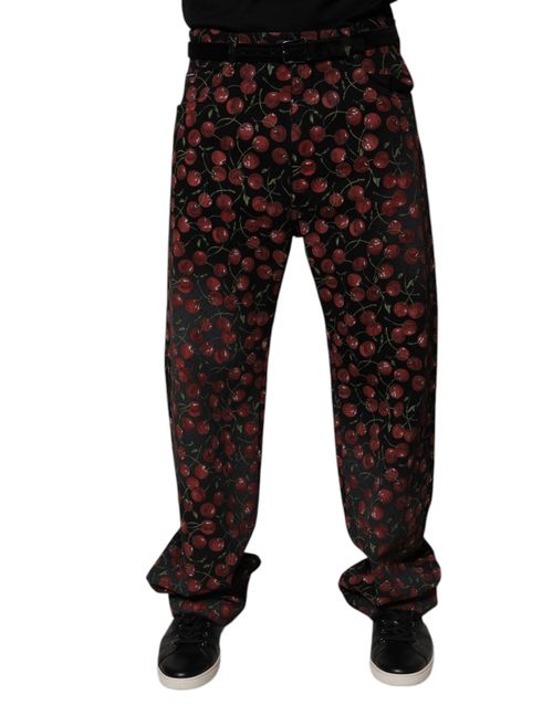 Cherry-Print Denim Jeans — Black