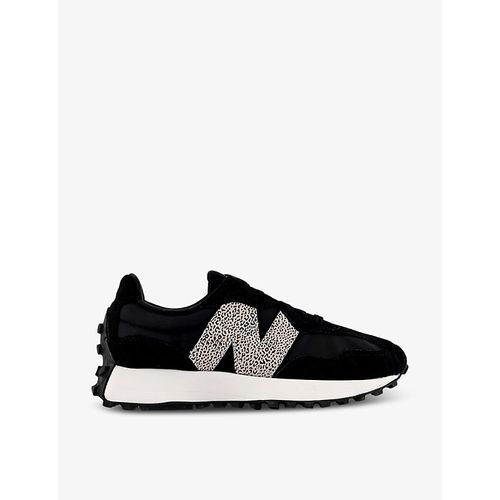 Womens Black Leopard White 327 Suede and Mesh Low-top Trainers