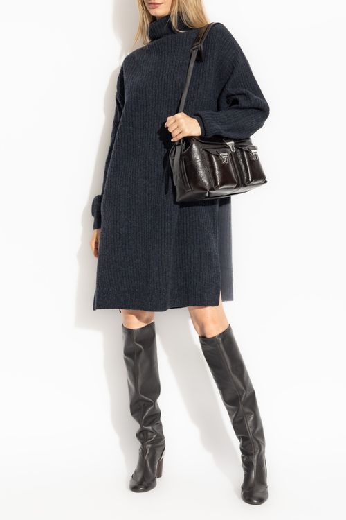 Wool Dress With Turtleneck, Women's, Navy Blue