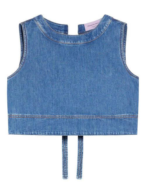 Denim back-tie crop top - Blue