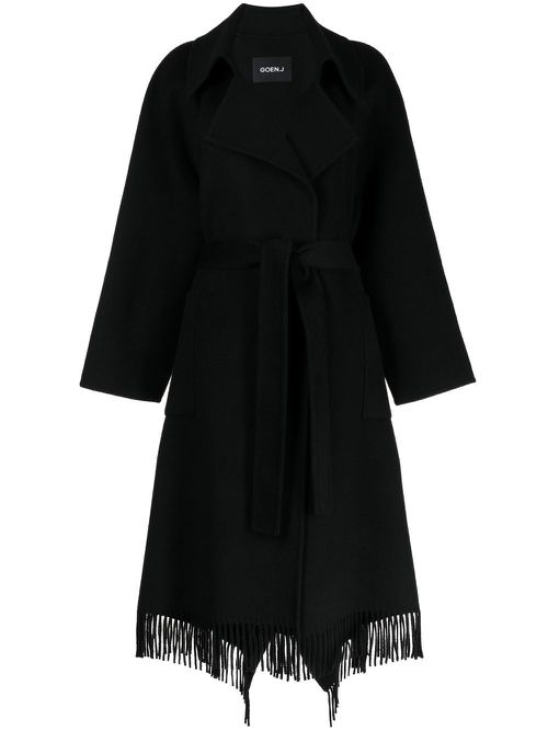 Double-faced fringed coat - Black