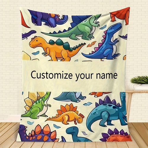 TEMU Customizable Dinosaur-themed Flannel Fleece Blanket - , Soft & Lightweight, Ideal For Adults, Perfect Valentine's Gift, Cozy For Bed, Sofa