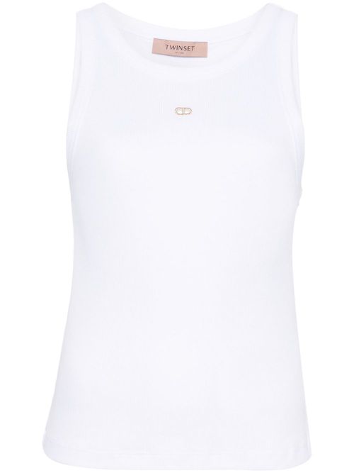 Cut out-detail ribbed top - White