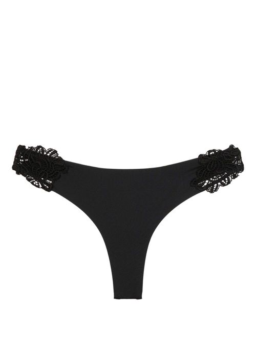 Floral-lace bikini bottoms - Black