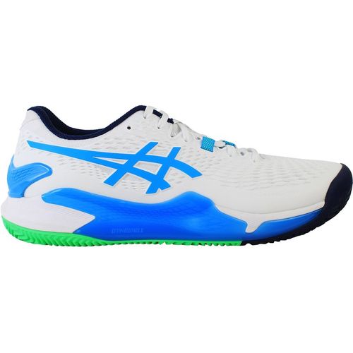 Asics Gel-Resolution 9 Clay Mens White Tennis Shoes - Blue & White