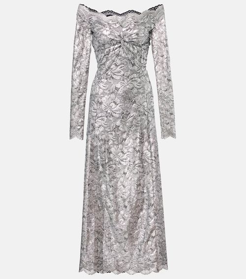 Metallic-effect lace maxi dress