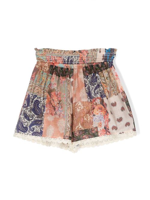 Paisley-patchwork cotton shorts - Pink