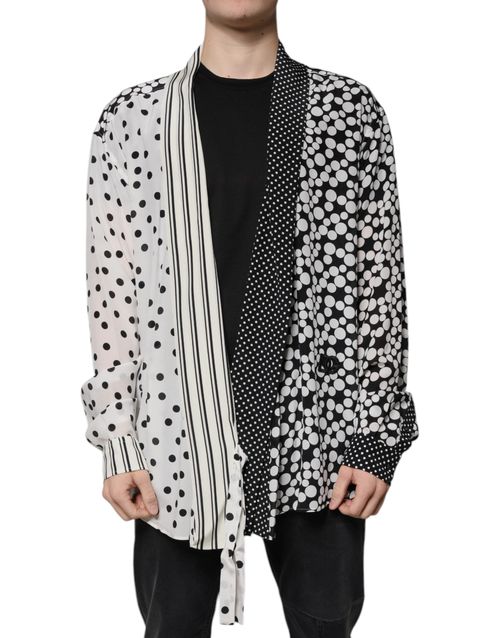 Patchwork Polka-Dot Silk Shirt — Black