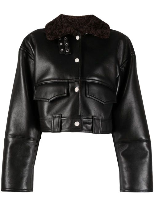 Cropped leather jacket - Black