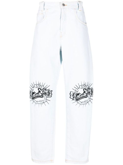 Graphic-print straight-leg jeans - Blue