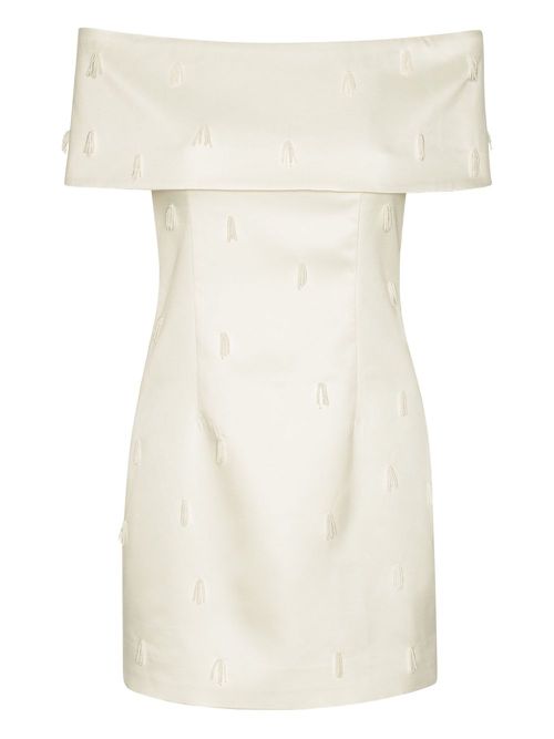 Off-shoulder beaded minidress - White