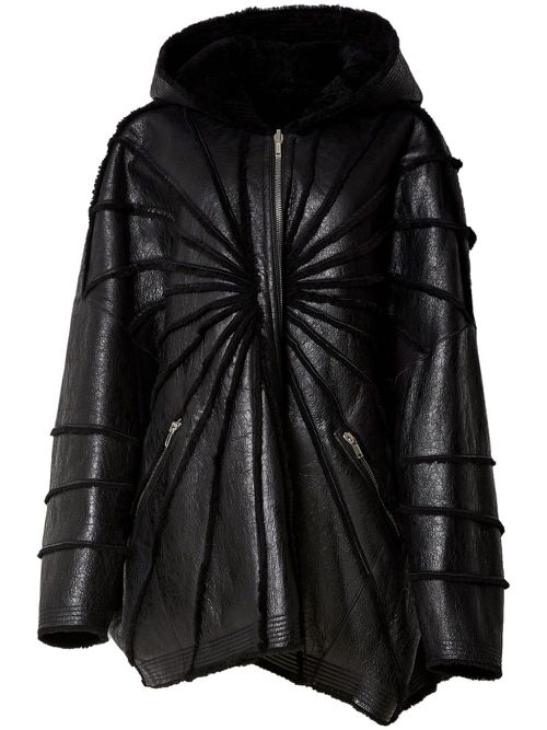 Exposed-seam shearling leather jacket - Black