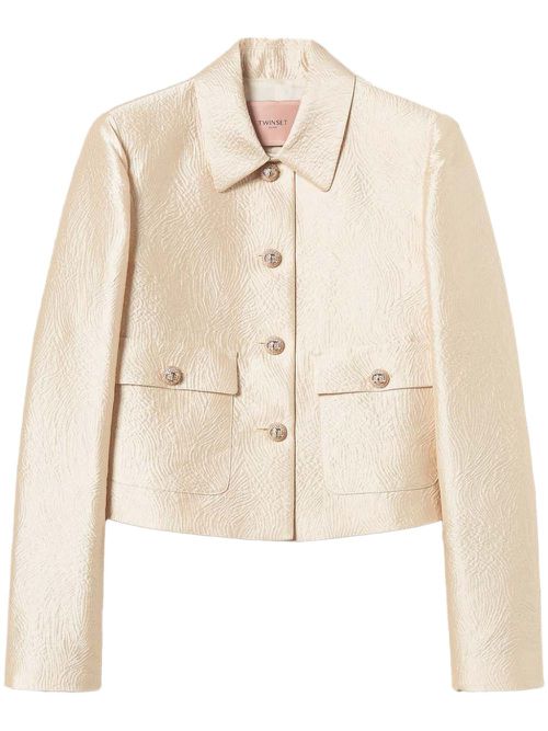 Brocade jacquard cropped jacket - Neutrals