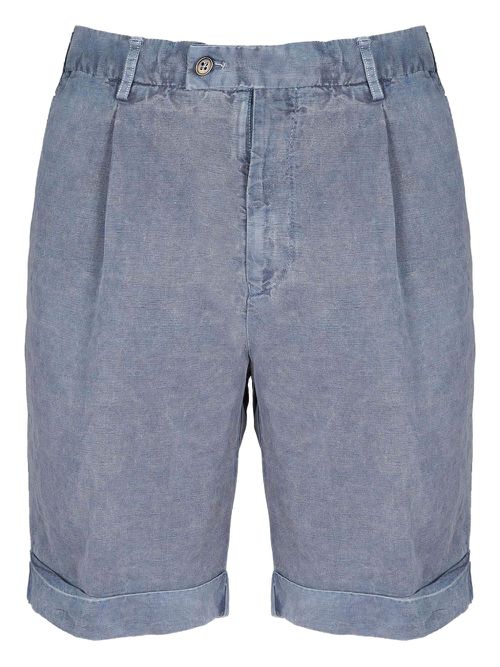 Pleat-detailed linen shorts - Blue