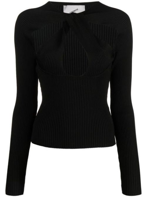 Twisted cut-out rib-knit top