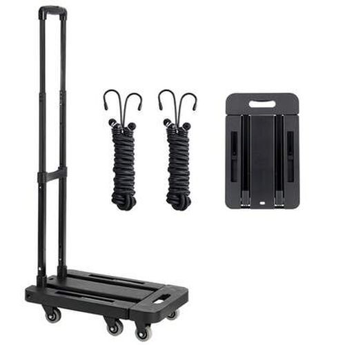Folding Hand Truck, 500 Lbs Load Capacity, Collapsible Luggage Cart With 6 Wheels, 2 Elastic Ropes & Expandable Base, Utility Dolly Platform Cart For