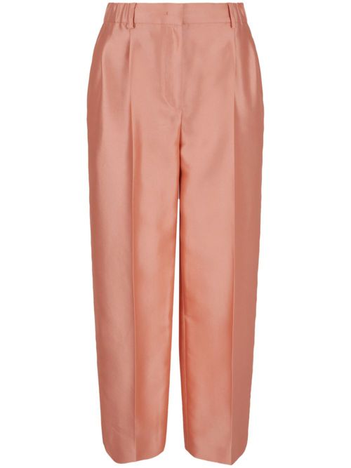 High-waisted cropped silk trousers - Orange
