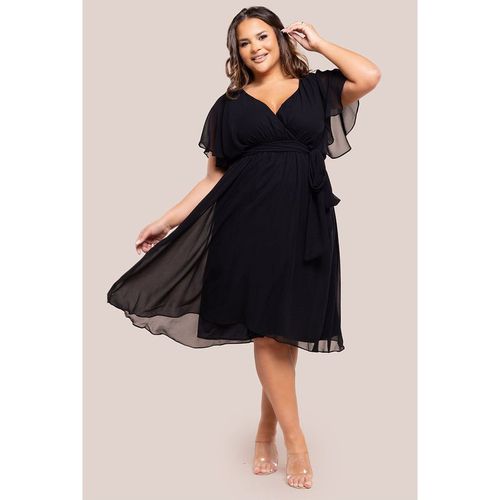 Goddiva Plus Flutter Sleeve Wrap Midi Dress - Black