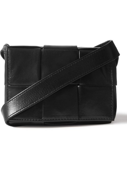 Intrecciato Leather Messenger Bag - Men - Black