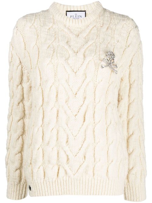 Long-sleeve cable-knit jumper - White